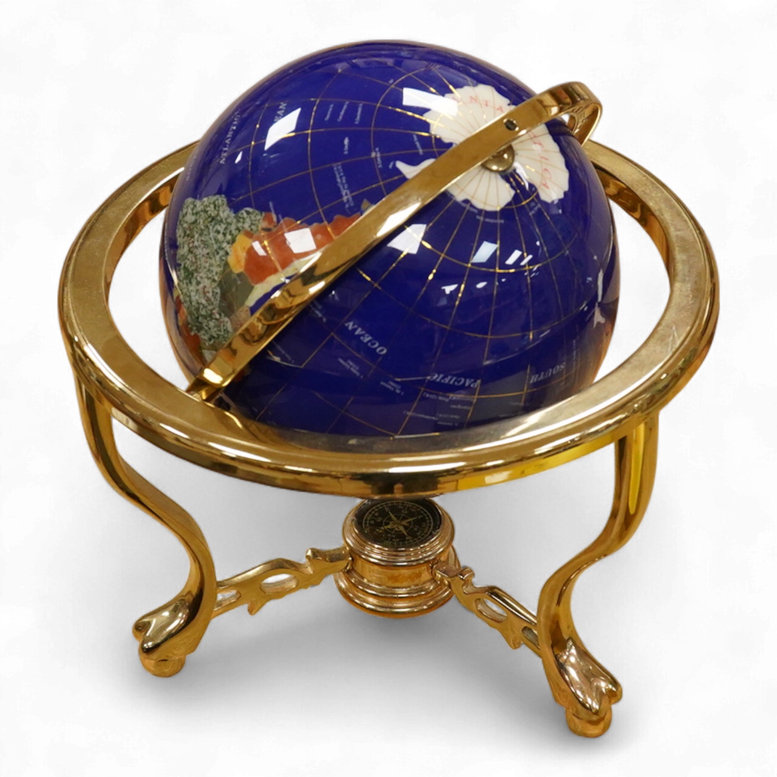 A simulated multi-mineral globe with compass, 30cm in diameter